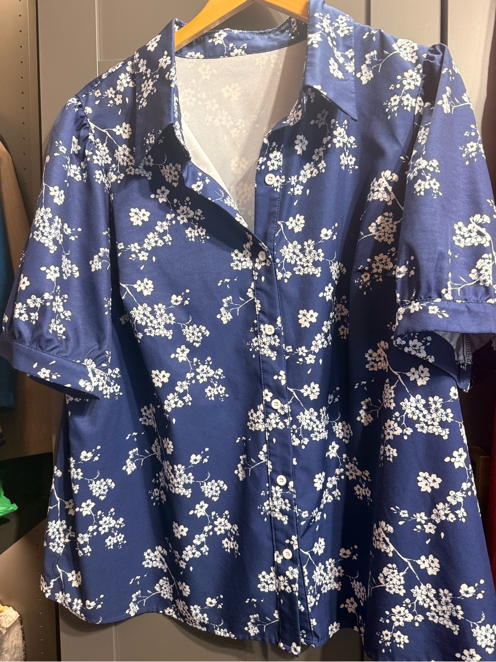 Navy Blue Floral Button-Up Shirt